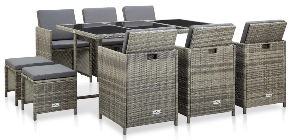 Σετ Τραπεζαρίας Εξ. Χώρου 11 τεμ. Γκρι Συνθ. Ρατάν με Μαξιλάρια