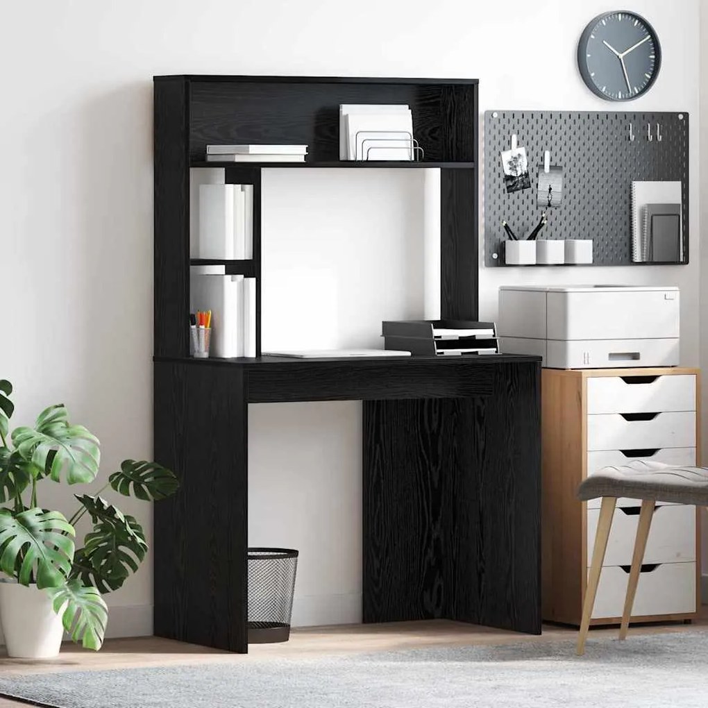 vidaXL Γραφείο με ράφι Μαύρη δρυς 91 x 50 x 149 εκ Επεξεργασμένο ξύλο
