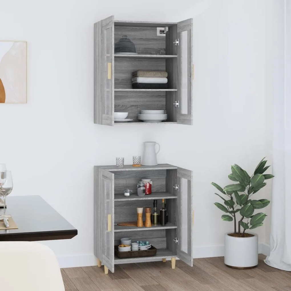 vidaXL Ντουλάπι Γκρι Sonoma 69,5 x 34 x 180 εκ. Επεξεργασμένο Ξύλο