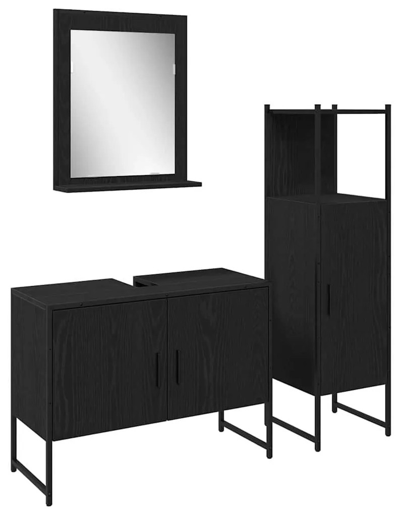 vidaXL Σετ Επίπλων Μπάνιου με πόρτα 3 pcs Μαύρο 33 x 33 x 102.5 εκ