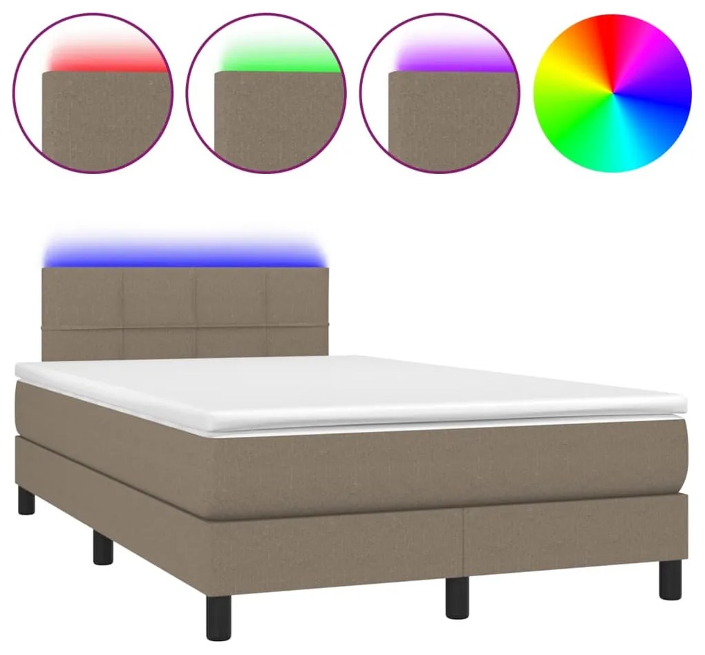 vidaXL Κρεβάτι Boxspring με Στρώμα &amp; LED Taupe 120x200 εκ. Υφασμάτινο