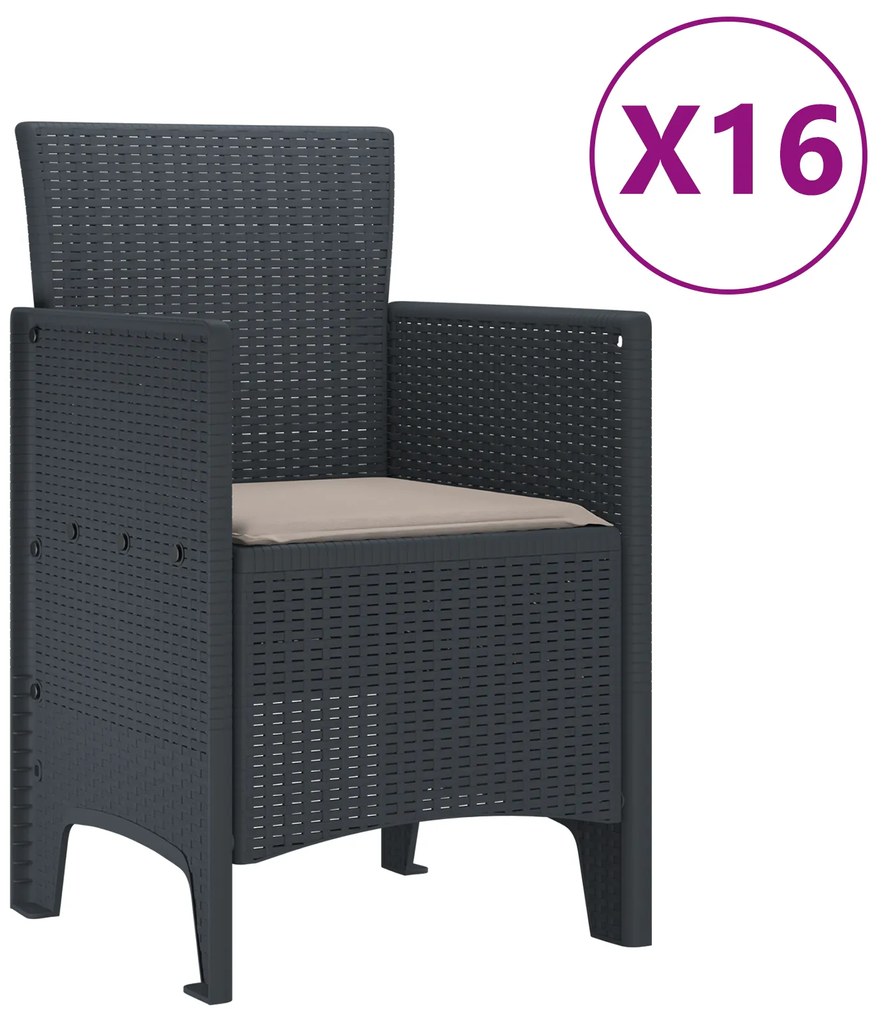 vidaXL Σετ Τραπεζαρίας Κήπου 17 pcs Ανθρακί 16-άτομα Ψάθα / Μέταλλο
