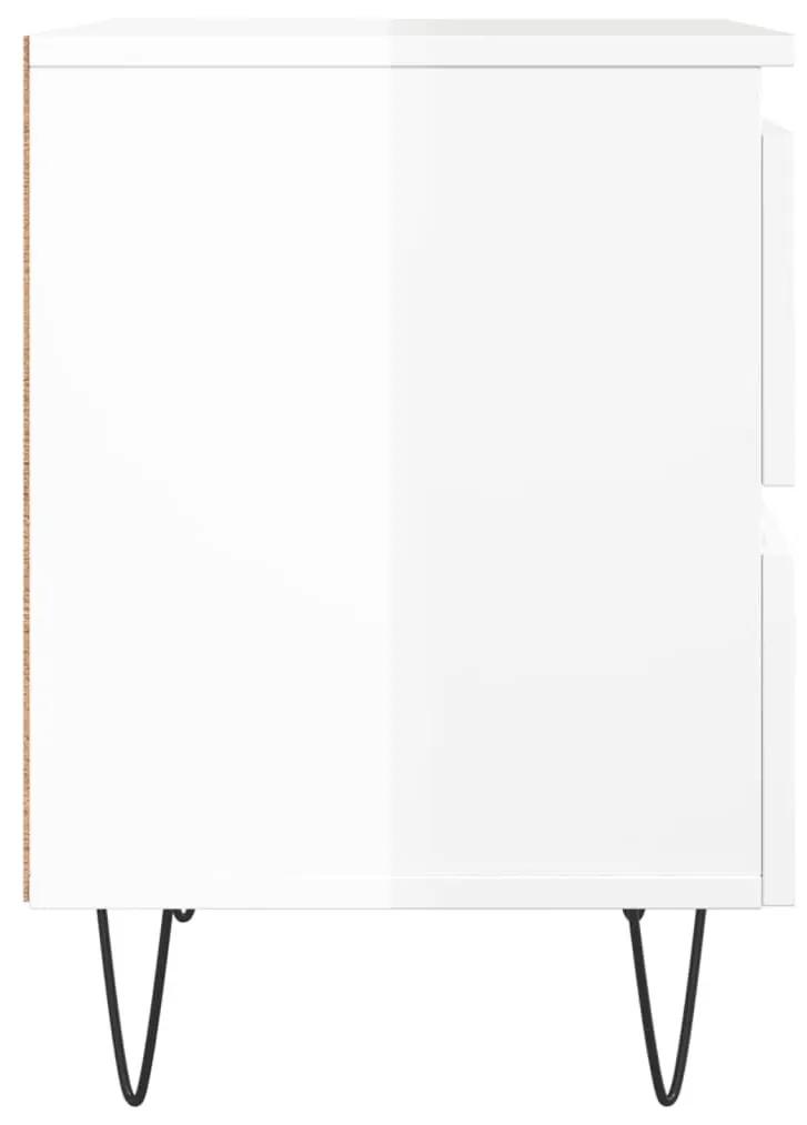 Κομοδίνα 2 τεμ. Γυαλ. Λευκό 40x35x50 εκ. από Επεξεργασμένο Ξύλο - Λευκό