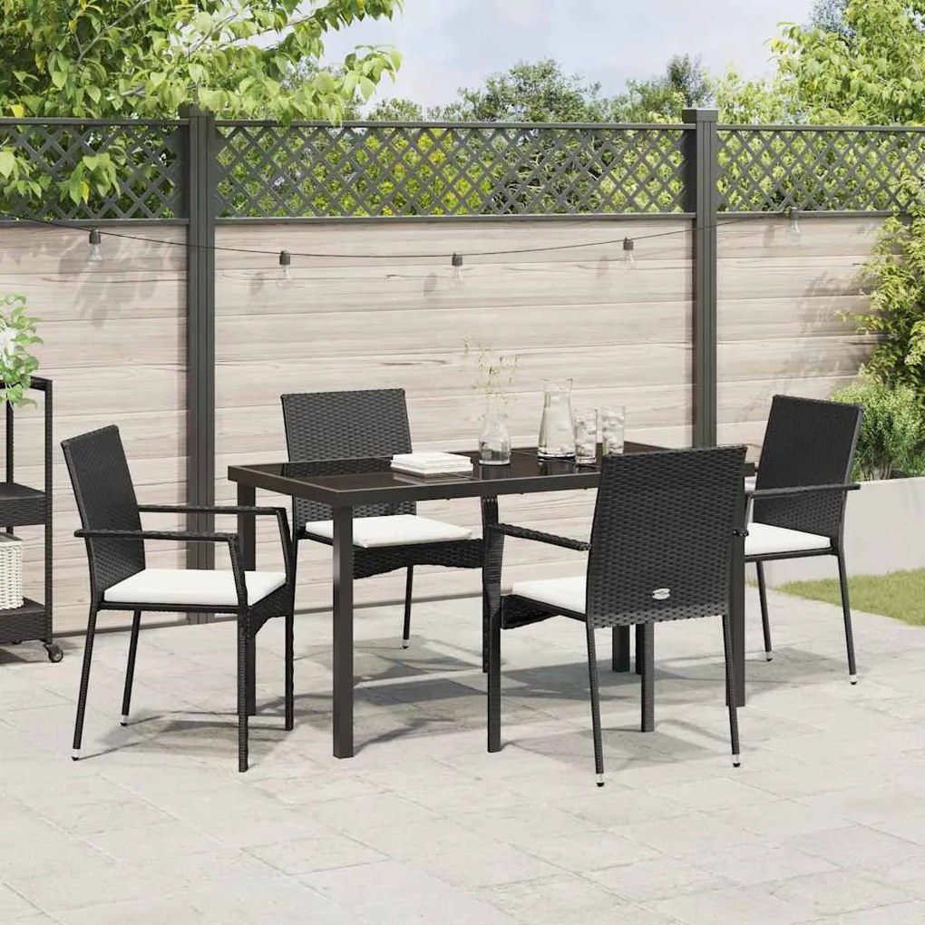 vidaXL Σέτ φαγητού για κήπο με μαξιλάρι 5 pcs Μαύρο Πολυ ράταν