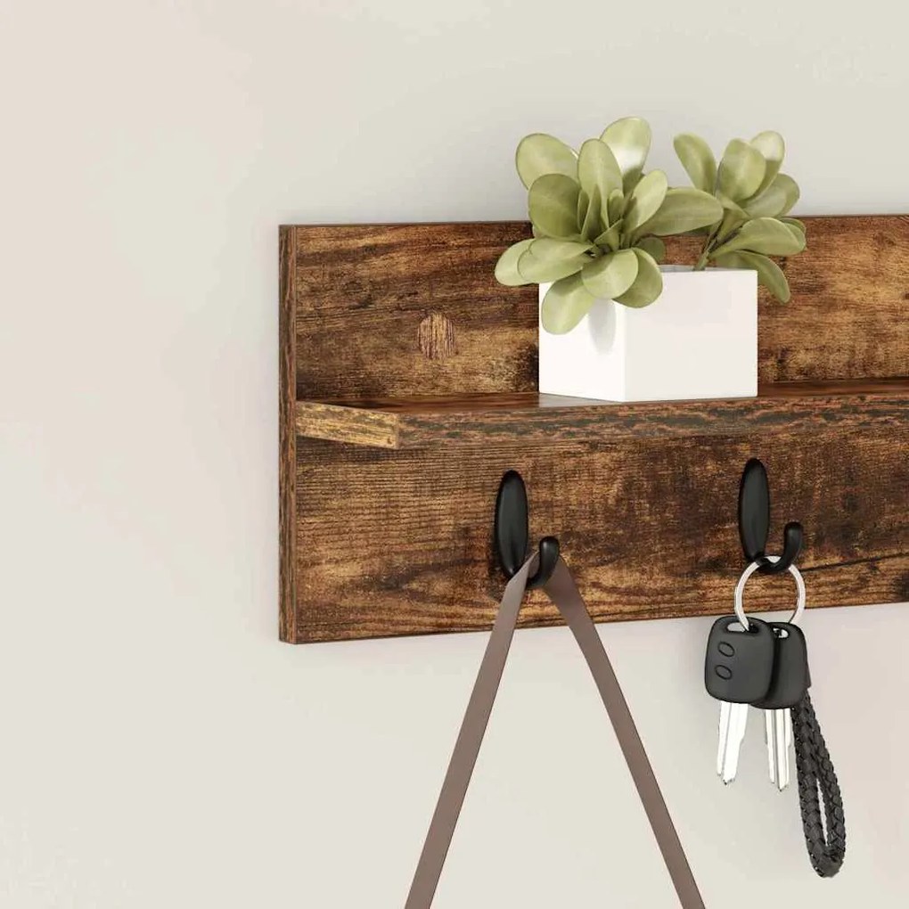 vidaXL Τοίχου Κρεμάστρα με ράφι Καπνιστή δρυς 60 x 10.5 x 18 εκ