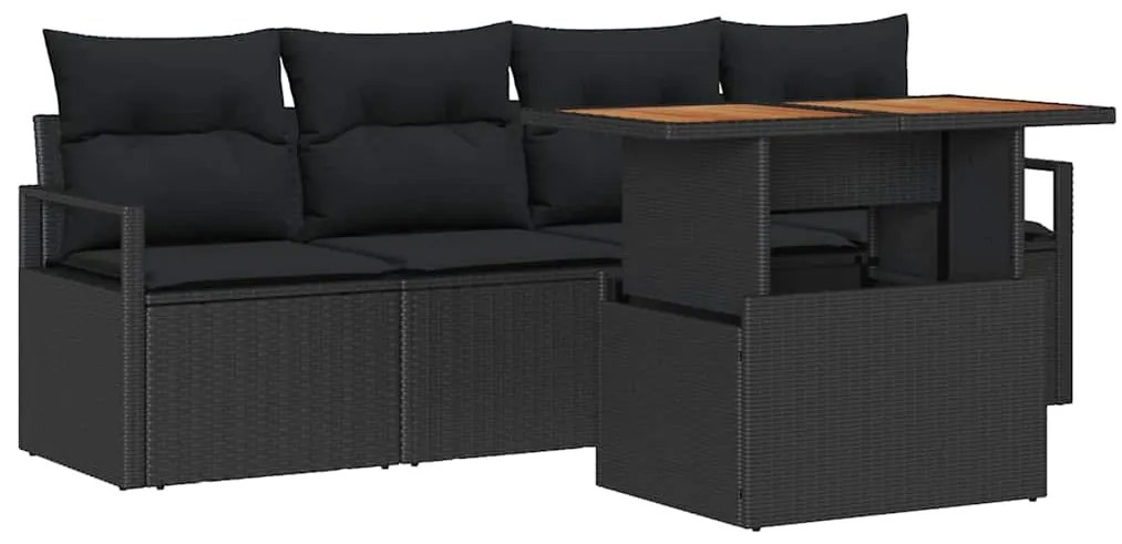 vidaXL Σετ Καναπέ Κήπου με αποθήκευση 5 pcs Μαύρο Πολυ ράταν