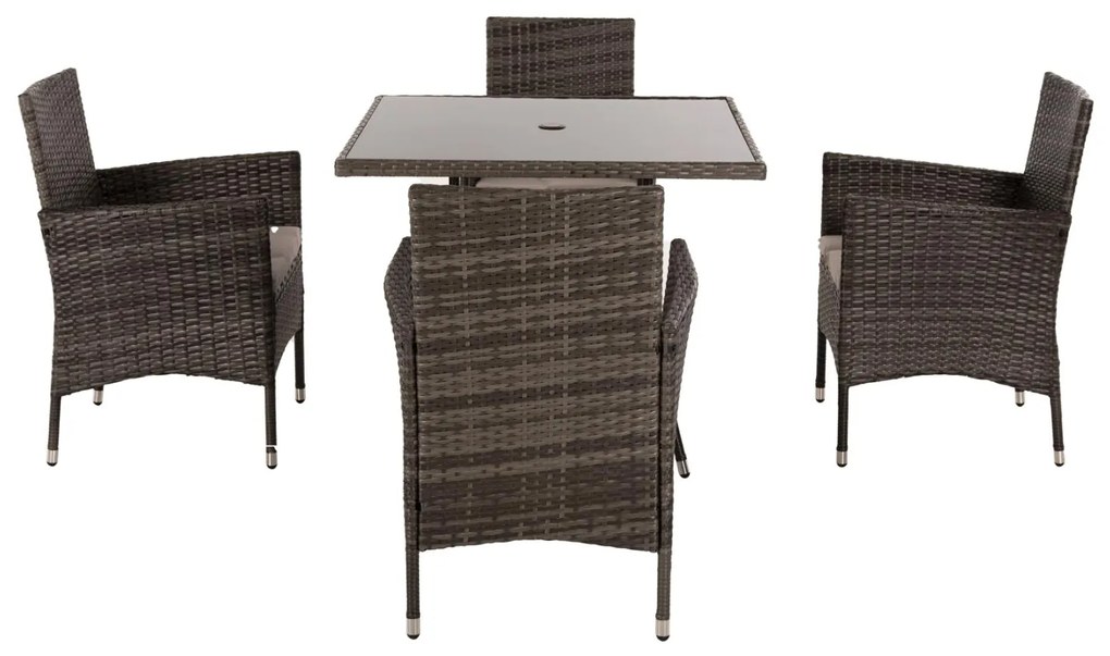 Σετ κήπου Τραπεζαρία HM5965 5 τεμ Rattan Καφέ - Μέταλλο - Γυαλί