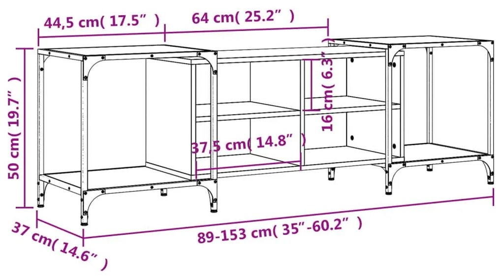 Έπιπλο Τηλεόρασης Καπνιστή Δρυς 153 x 37 x 50 εκ. Επεξεργ. Ξύλο - Καφέ