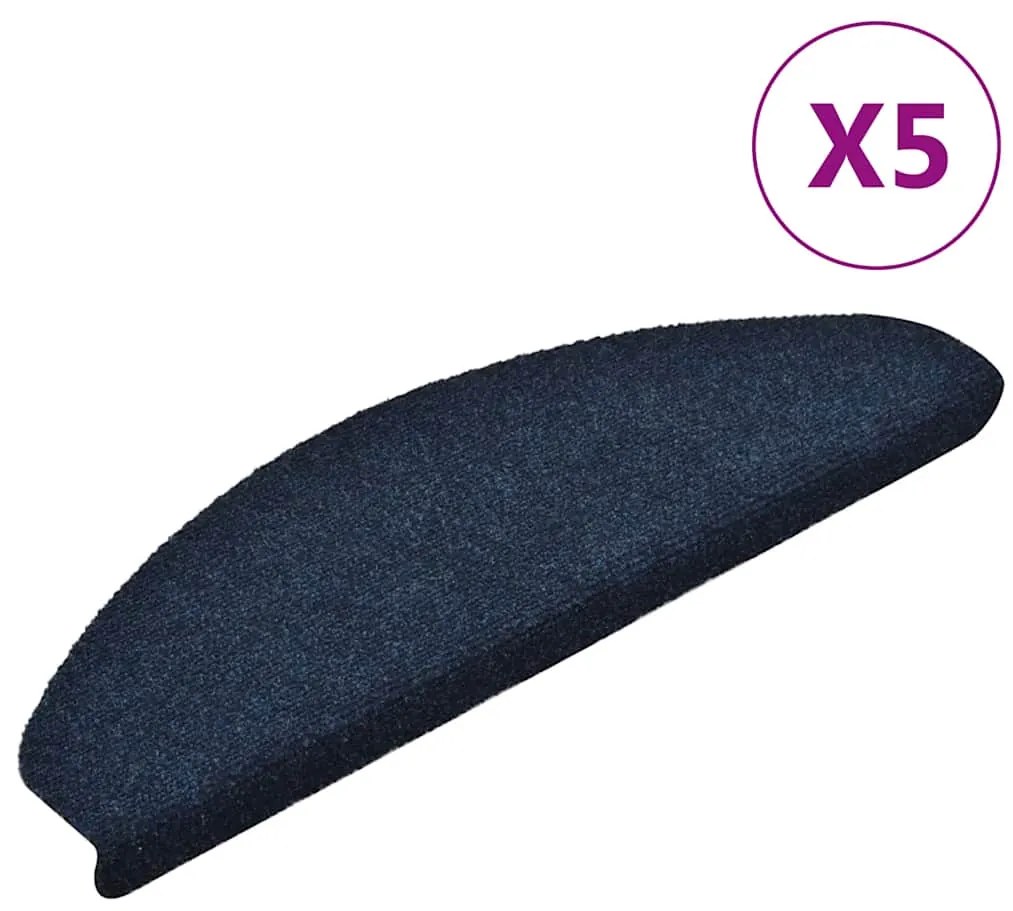 vidaXL Πατάκια Σκάλας Αυτοκόλ. 5 τεμ. Ν. Μπλε 65x21x4 εκ. Βελονιασμένα