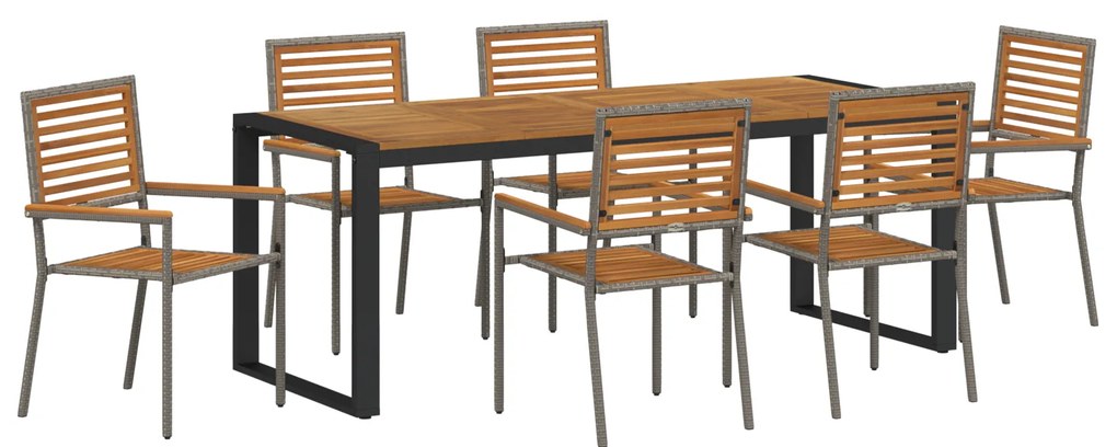 vidaXL Σέτ φαγητού για κήπο 7 pcs Γκρι 200 x 80 x 75 cm