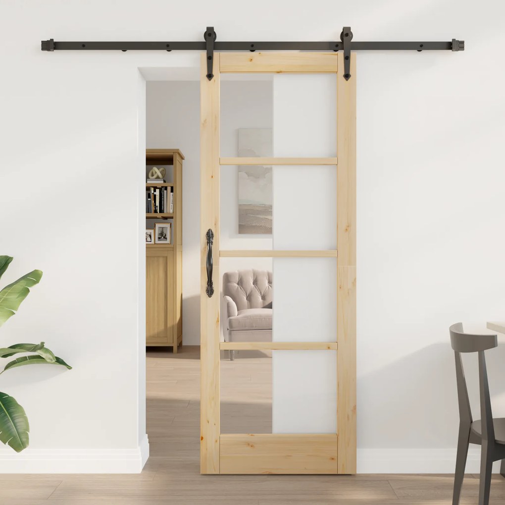 vidaXL Συρόμενη πόρτα με σετ εξαρτημάτων 73.5x198.5 εκ Συμπαγές Ξύλο Πεύκου