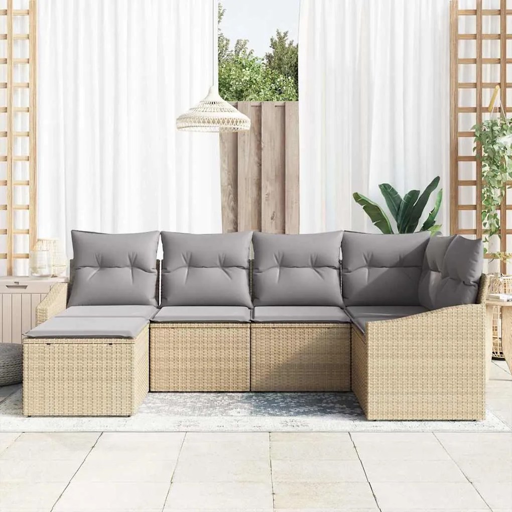 vidaXL Σετ Καναπέ Κήπου 6 pcs Μπεζ Πολυ ράταν