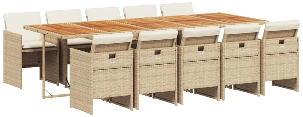 vidaXL Σετ Τραπεζαρίας Κήπου 11 τεμ. Μπεζ Συνθετικό Ρατάν με Μαξιλάρια