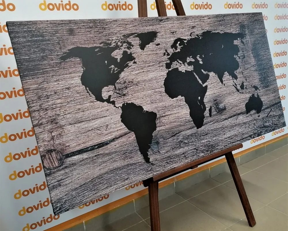 Εικόνα στον παγκόσμιο χάρτη φελλού σε σκούρο ξύλο - 100x50