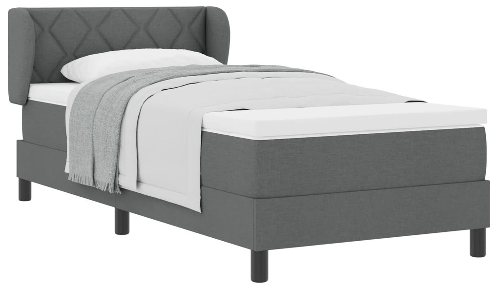 vidaXL Κρεβάτι Box Spring με Στρώμα Σκούρο Γκρι 90x200 εκ Ύφασμα