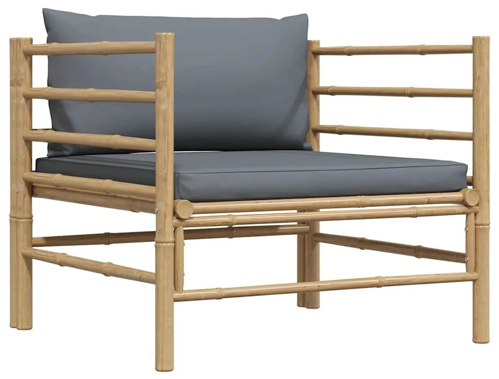 vidaXL Καναπές Κήπου από Μπαμπού με Σκούρα Γκρι Μαξιλάρια