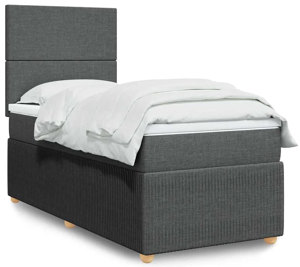vidaXL Κρεβάτι Boxspring με Στρώμα Σκούρο Γκρι 100x200 εκ. Υφασμάτινο