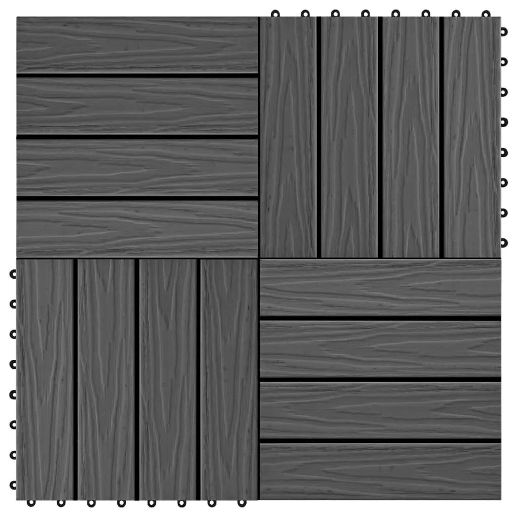 vidaXL Πλακάκια Deck 11 τεμ. Ανάγλυφα Μαύρα 30x30 εκ. 1 μ² WPC
