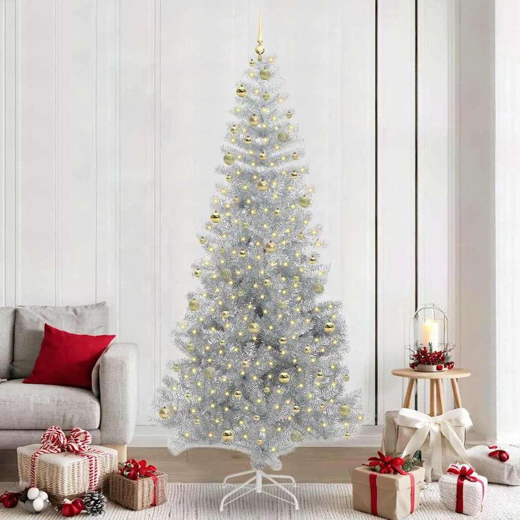 vidaXL Χριστουγεννιάτικο Δέντρο με 300 LED με βάση Ασημί 240 cm PET