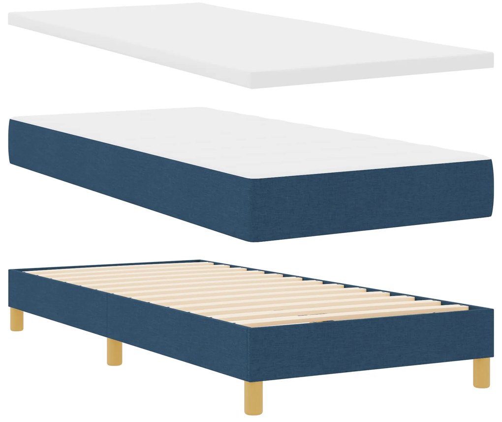 vidaXL Κρεβάτι Box Spring με Στρώμα Μπλε 90x200 εκ Υφασμάτινο