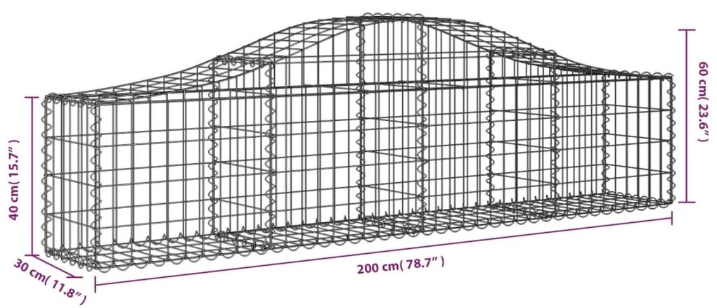 vidaXL Συρματοκιβώτιο Τοξωτό 200x30x40/60εκ. από Γαλβανισμένο Σίδερο