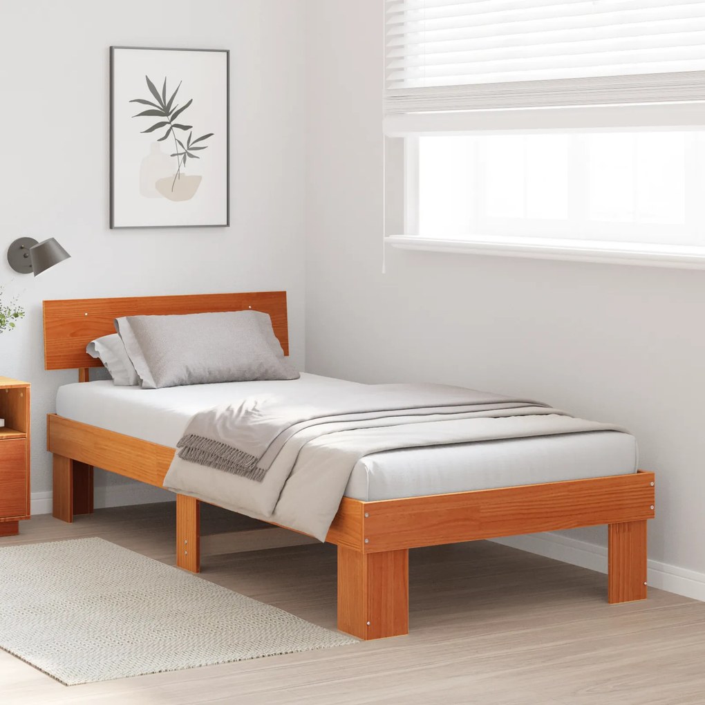 vidaXL Σκελετός Κρεβατιού Καφέ κεριού 90 x 190 cm Συμπαγές ξύλο πεύκου