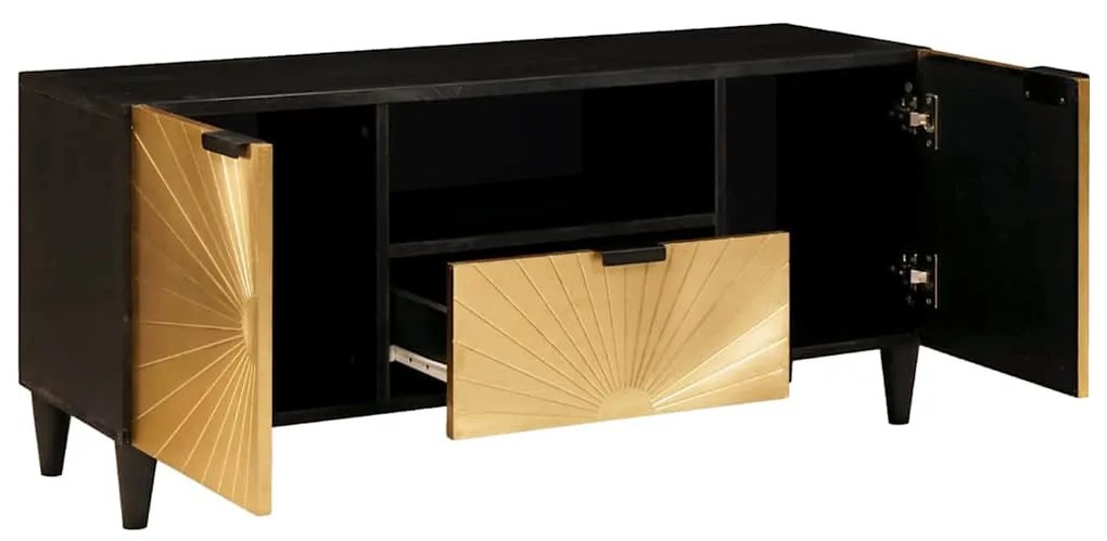 vidaXL Ντουλάπι TV Μαύρο και Χρυσό 105 x 33 x 46 εκ Μασίφ ξύλο μάνγκο