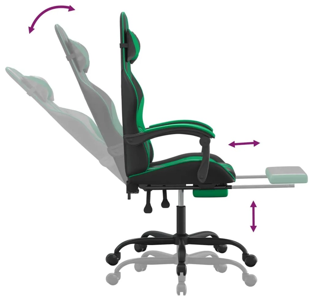 vidaXL Καρέκλα Gaming Μασάζ Υποπόδιο Μαύρο/Πράσινο από Συνθετικό Δέρμα