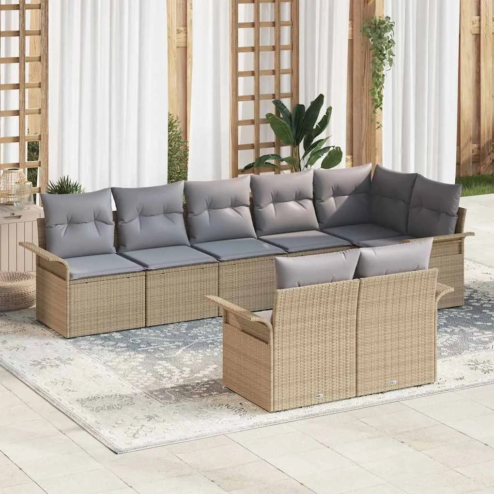 vidaXL Σετ Καναπέ Κήπου με μαξιλάρι 8 pcs Μπεζ Πολυ ράταν
