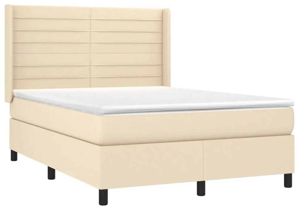 Κρεβάτι Boxspring με Στρώμα &amp; LED Κρεμ 140x190 εκ. Υφασμάτινο - Κρεμ