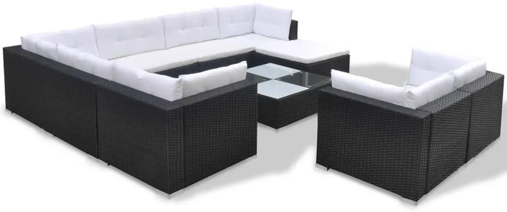 vidaXL Σαλόνι Κήπου 10 Τεμαχίων Μαύρο από Συνθετικό Ρατάν με Μαξιλάρια
