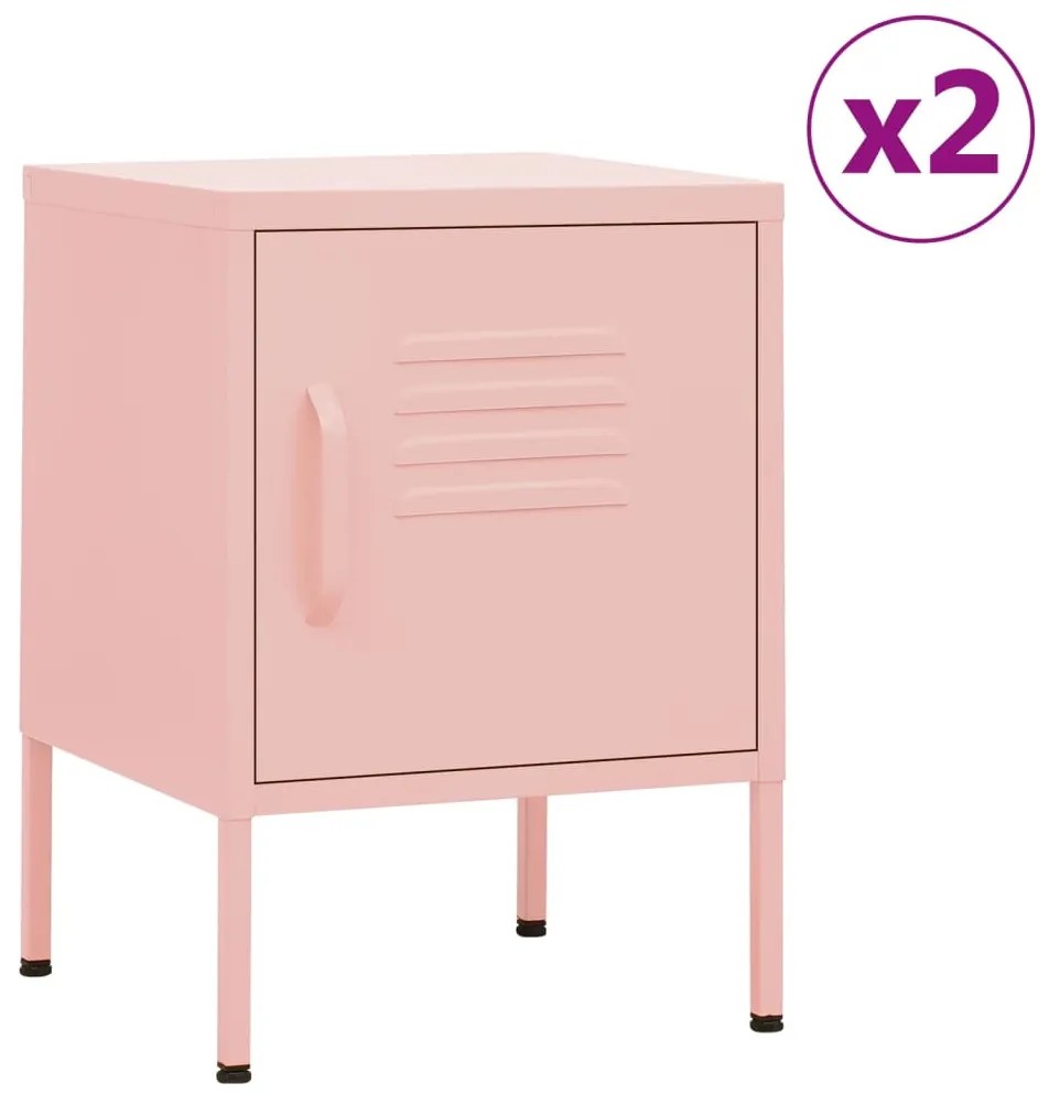 vidaXL Κομοδίνα 2 τεμ. Ροζ 35 x 35 x 51 εκ. Ατσάλινα