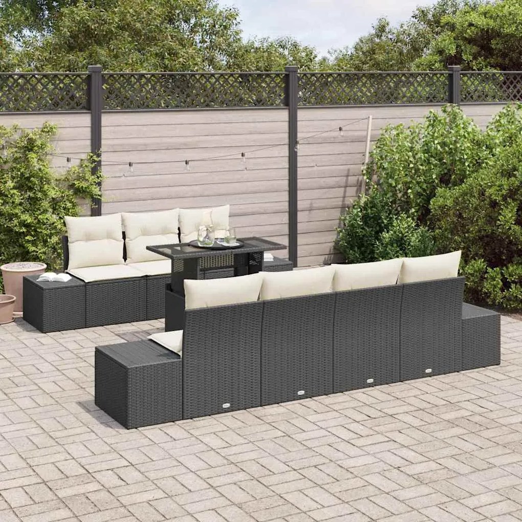 vidaXL Σετ Καναπέ Κήπου 8 pcs Μαύρο και κρεμ 100 x 55 x 73 εκ.