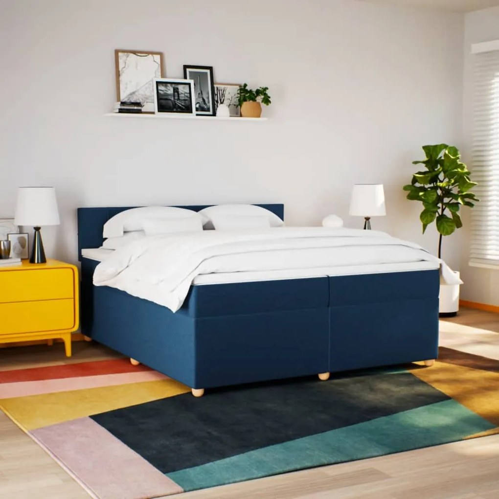 vidaXL Κρεβάτι Boxspring με Στρώμα Μπλε 200x200 εκ. Υφασμάτινο