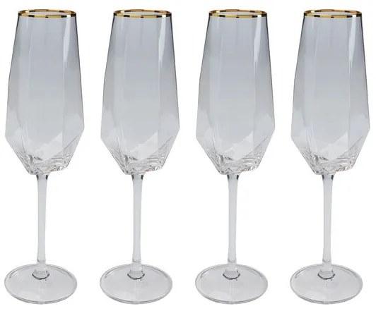 Ποτήρια Σαμπάνιας Diamond Χρυσά Σετ 4 Τεμάχια 7,5x27,5 εκ. - Διάφανο