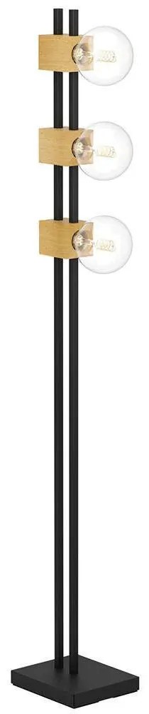 Φωτιστικό Δαπέδου Levantara 390194 9,5x7,5x150,5cm 3xE27 40W Black-Brown Eglo Steel,Wood