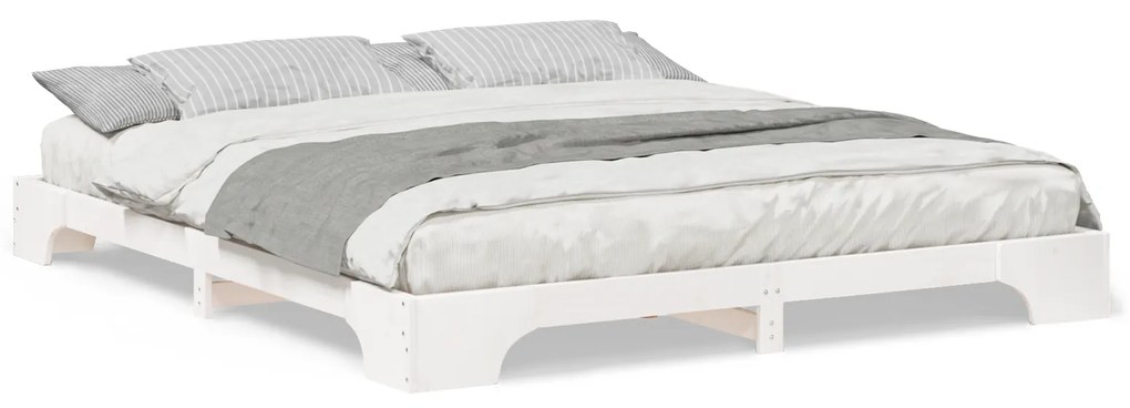 vidaXL Κρεβάτι δαπέδου Λευκό 180 x 220 εκ. Μασίφ ξύλο πεύκου