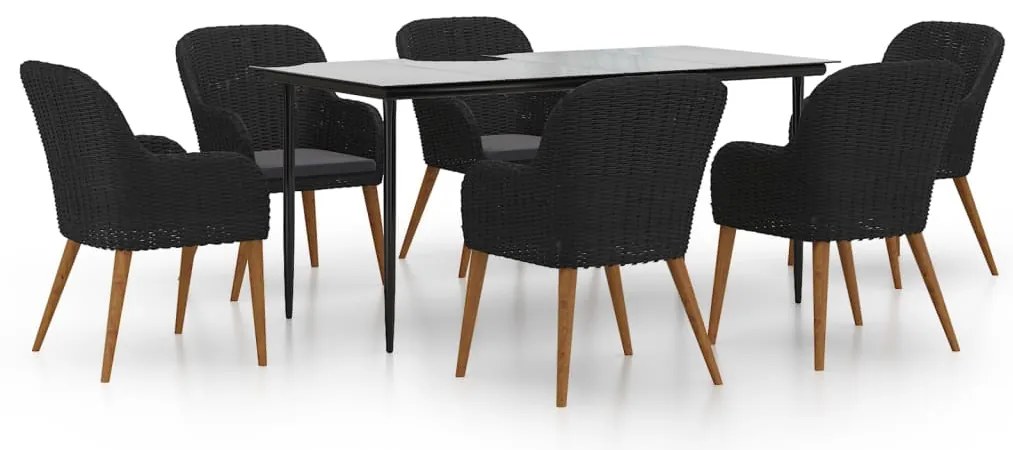 vidaXL Σετ Τραπεζαρίας Κήπου 7 Τεμαχίων Μαύρο με Μαξιλάρια