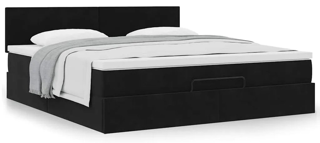 vidaXL Οθωμανικό κρεβάτι με στρώμα Μαύρο 160x200cm Velvet