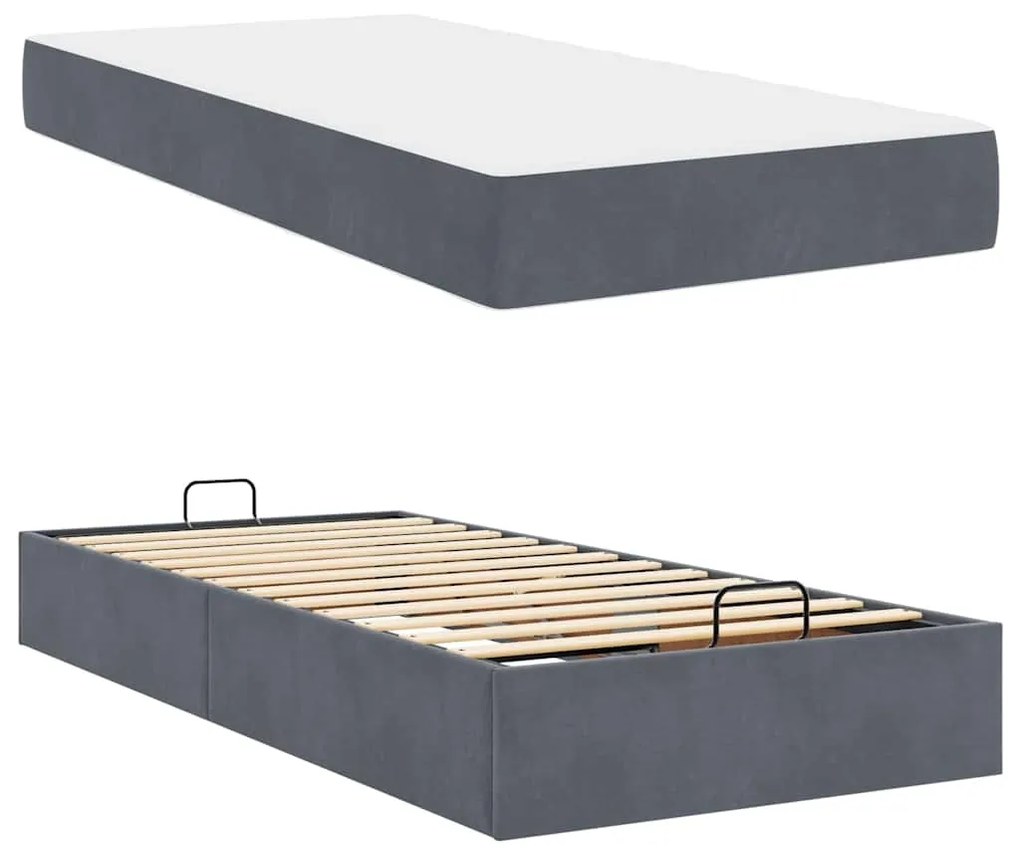 vidaXL Σκελετός κρεβατιού με στρώμα 2 pcs Σκούρο Γκρι Βελούδο