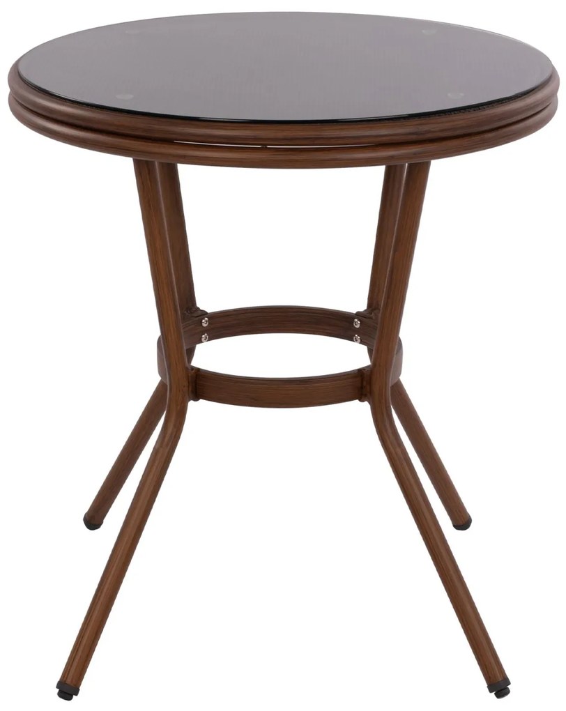 Τραπέζι MOSES Αλουμινίου Bamboo look Καφέ με Γυαλί Φ70x76Υ εκ. 70x70x76 εκ.