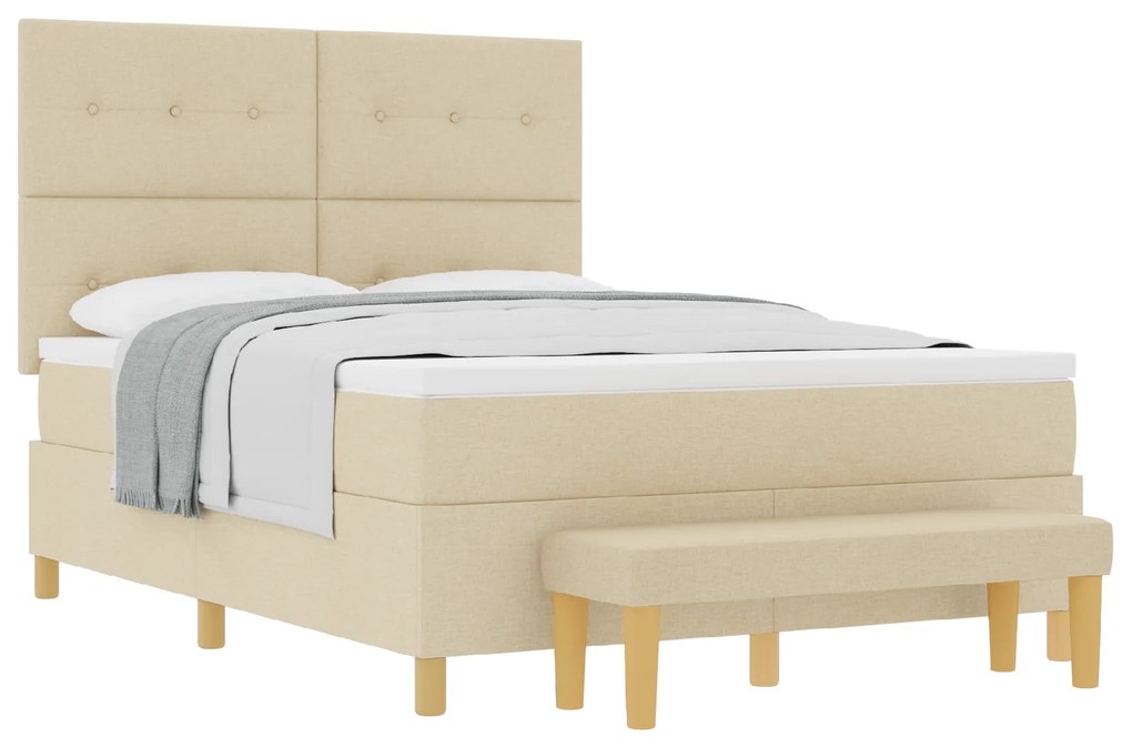 vidaXL Κρεβάτι Box Spring με Στρώμα & Παγκάκι Κρεμ 140x200 εκ. Ύφασμα