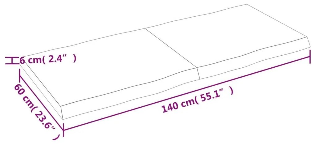 Επιφ Τραπεζιού Αν Καφέ 140x60x(2-6)εκ.Ακατέργ. Μασίφ Ξύλο Δρυός - Καφέ