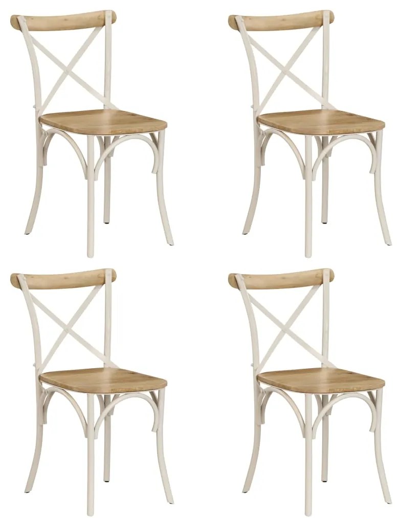 Καρέκλες με Χιαστί Πλάτη 4 τεμ. Λευκές από Μασίφ Ξύλο Μάνγκο