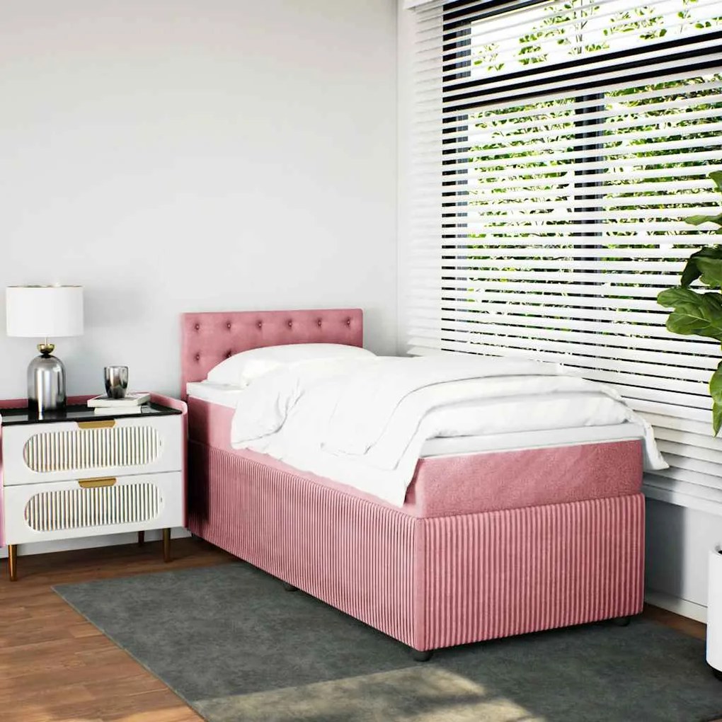 vidaXL Κρεβάτι Boxspring με Στρώμα Ροζ 90x190 εκ. Βελούδινο
