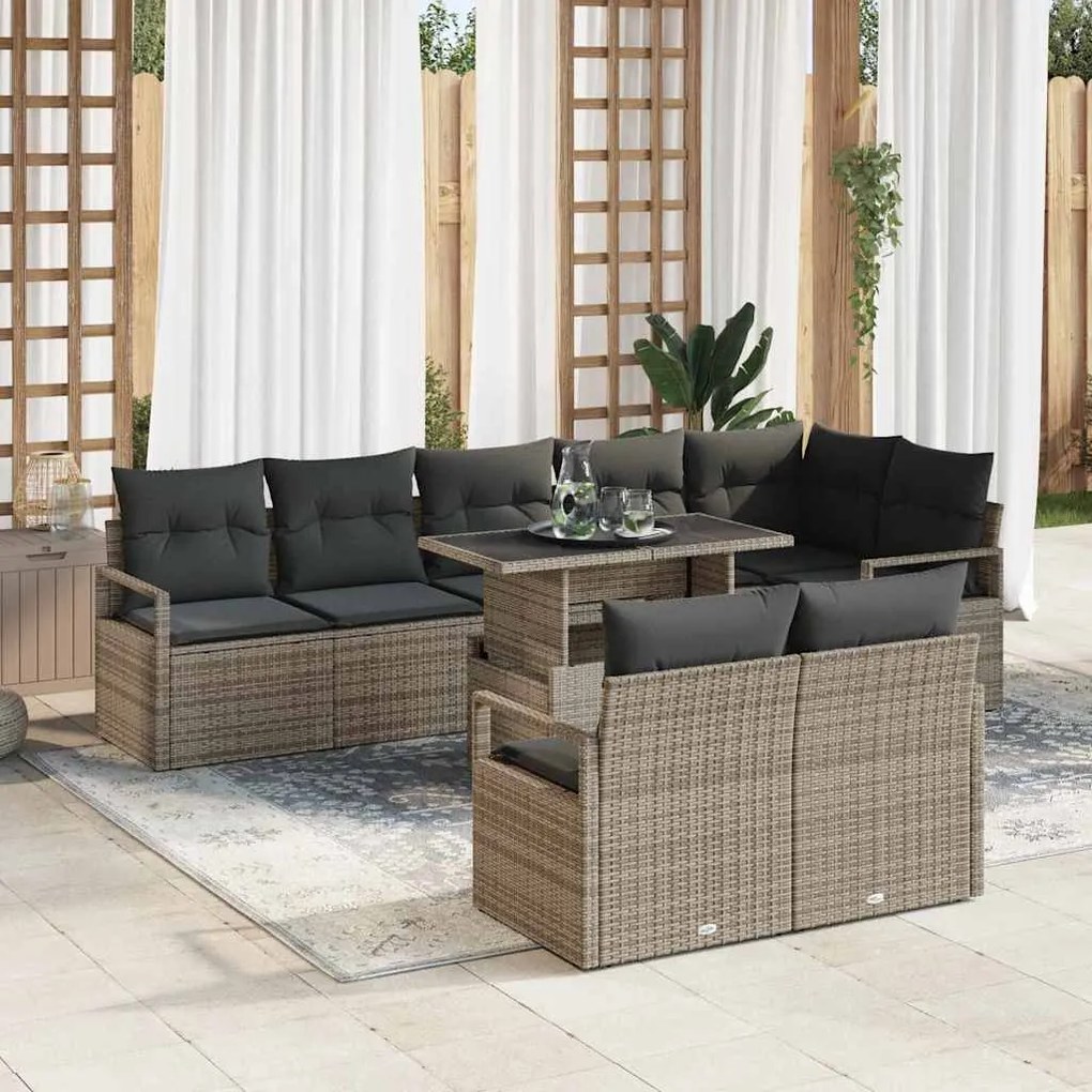 vidaXL Σετ Καναπέ Κήπου με αποθήκευση 9 pcs Γκρι Πολυ ράταν
