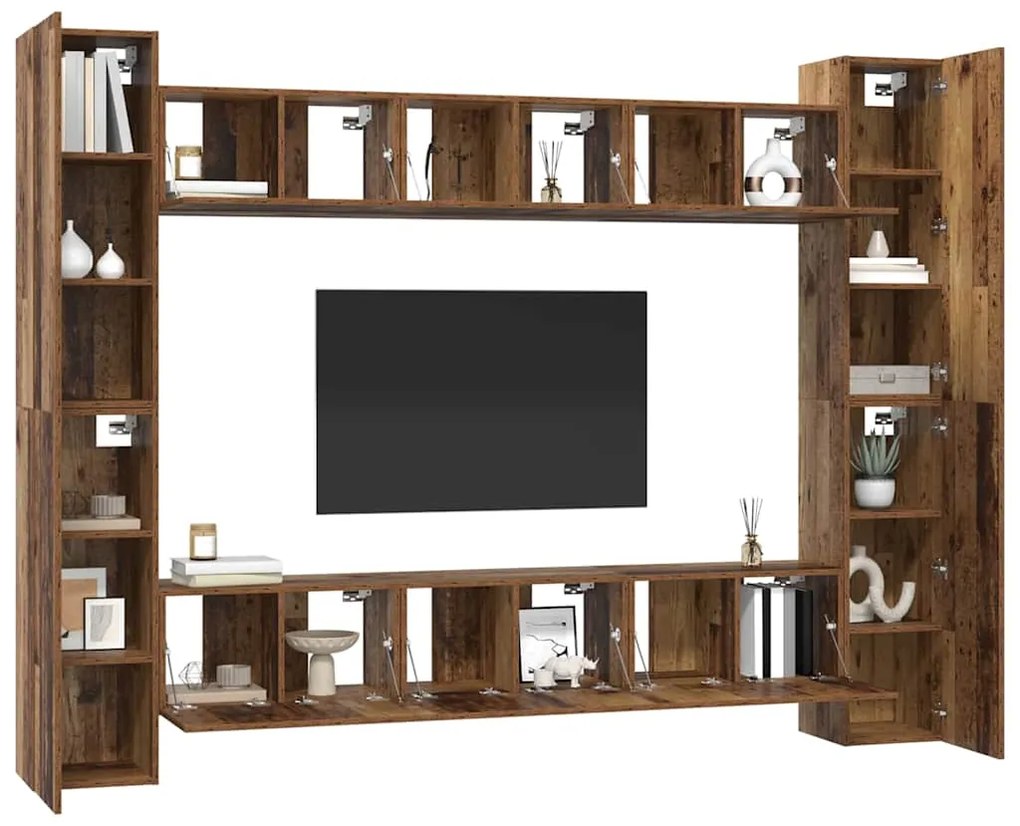 vidaXL Σετ επίπλου τηλεόρασης 10 pcs Παλαιό ξύλο 30.5 x 30 x 90 cm