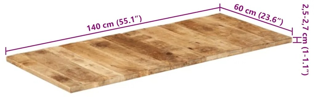 vidaXL Επιφάνεια Τραπεζιού 140x60x(2,5-2,7) εκ Ακατέργαστο Ξύλο Μάνγκο