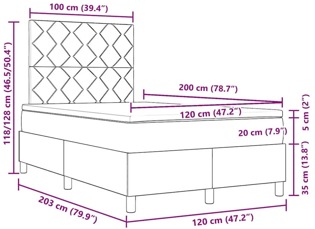 vidaXL Κρεβάτι με ελατήρια με στρώμα Μαύρο 120 x 200 cm ύφασμα
