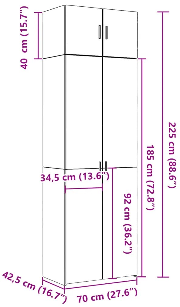 Ραφιέρα με Ντουλάπια Γκρι Sonoma 70x42,5x225 εκ. Επεξ. Ξύλο - Γκρι